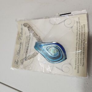 The Artesian Collection Necklace Glass Blown New Glass Pendant Blue White